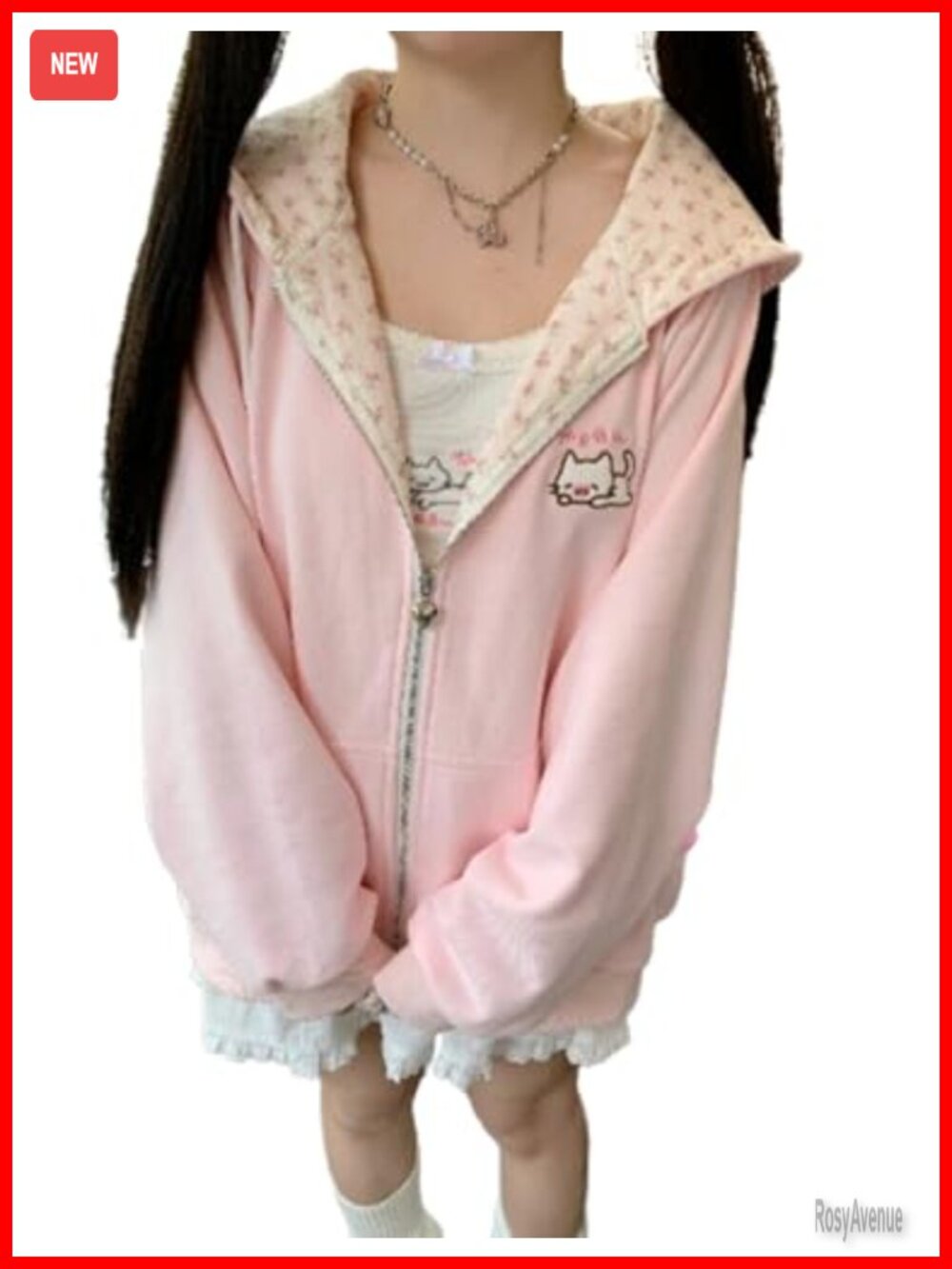 Pokn Y2K Zip Up Hoodie Cutecore Kawaii Long Sleeve Women's Top